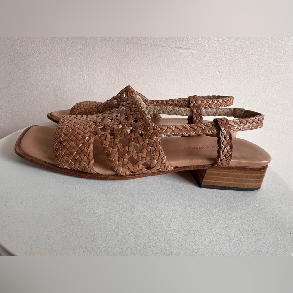Sesto Meucci Ohanna Camel Woven Leather Slingback Sandals 7.5 Made in Italy - Picture 4 of 9